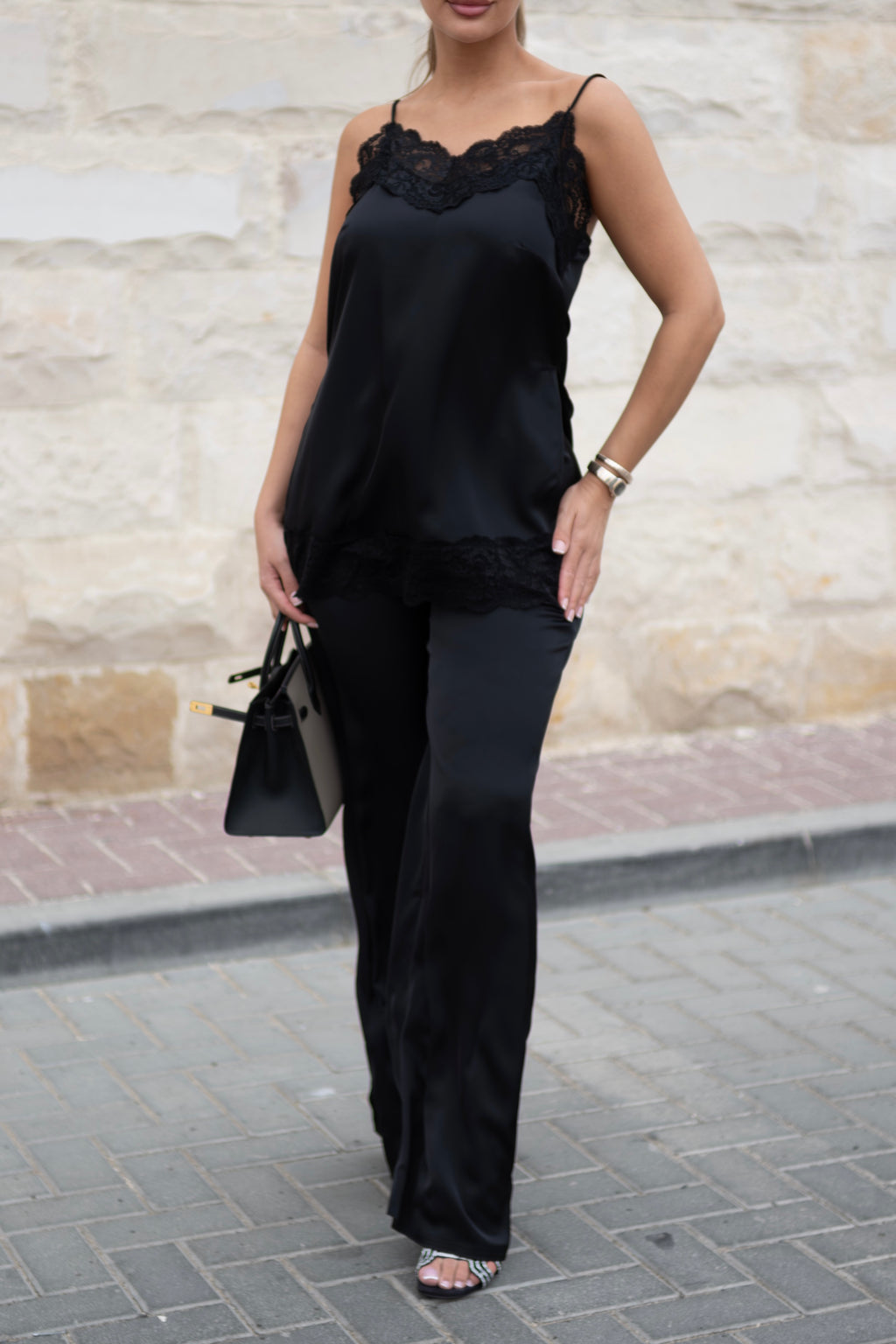 Noir Lace Satin Set