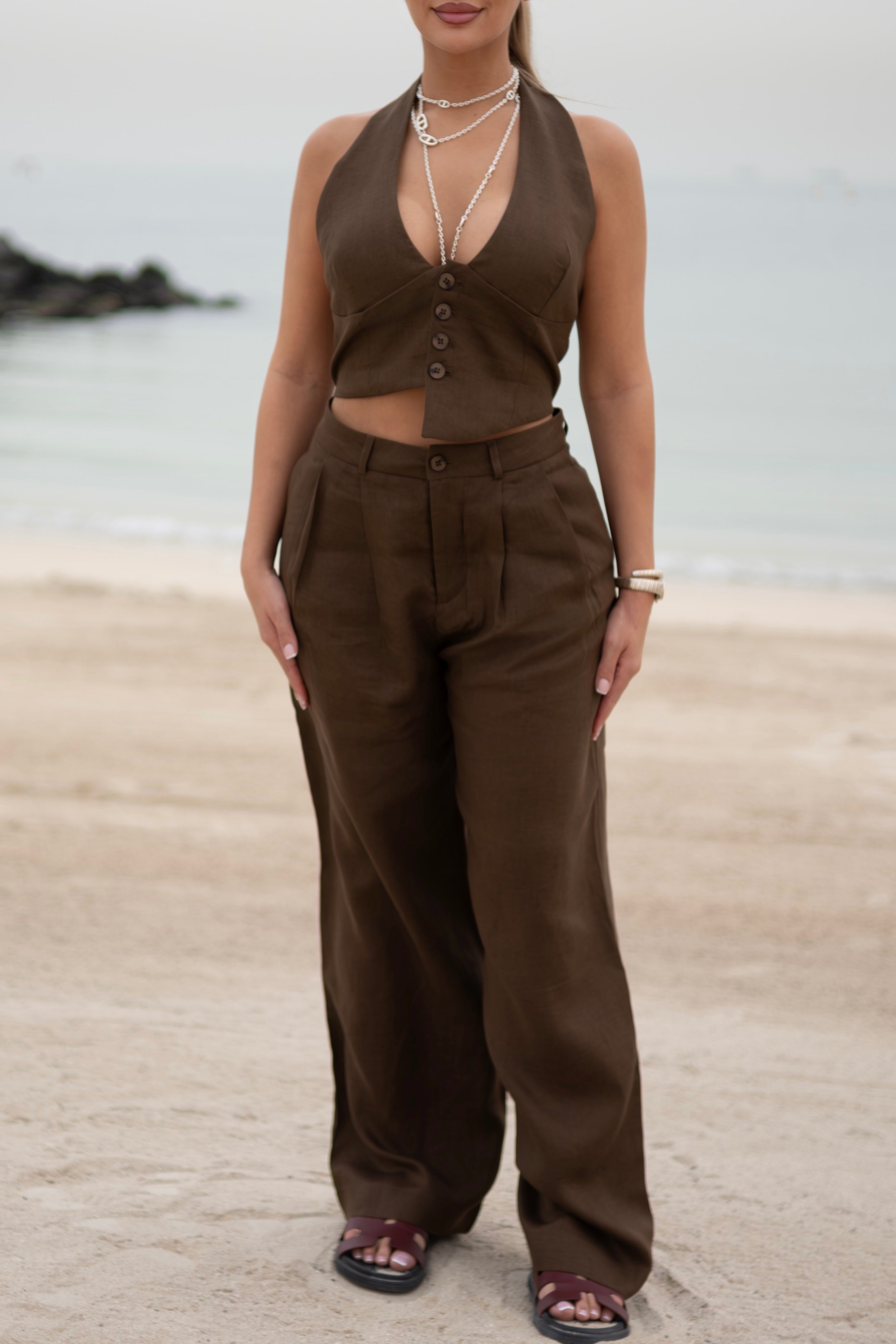 Mocha Linen Two-Piece